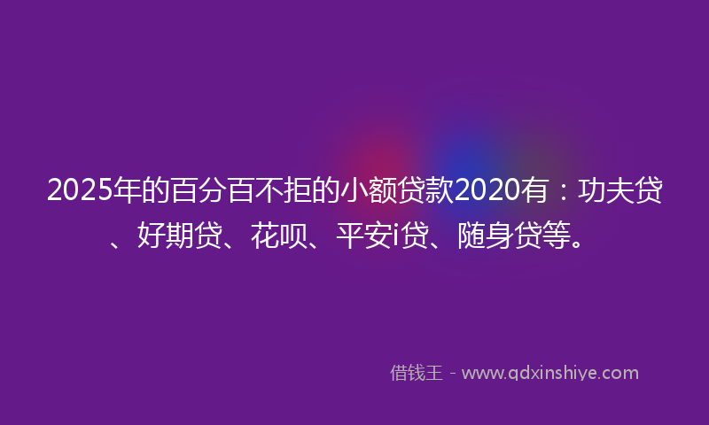 2025年的百分百不拒的小额贷款2020有：功夫贷、好期贷、花呗、平安i贷、随身贷等。