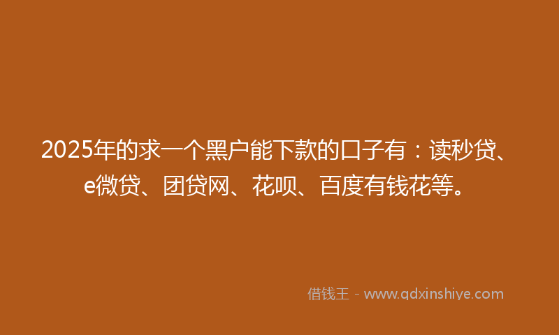 2025年的求一个黑户能下款的口子有：读秒贷、e微贷、团贷网、花呗、百度有钱花等。