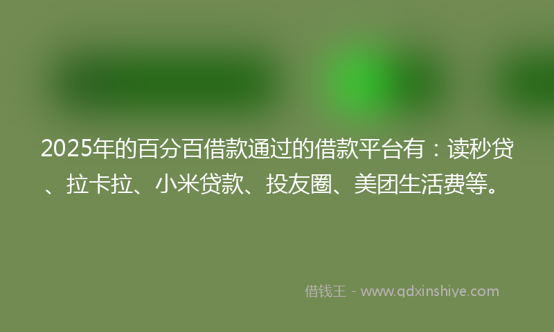 2025年的百分百借款通过的借款平台有：读秒贷、拉卡拉、小米贷款、投友圈、美团生活费等。