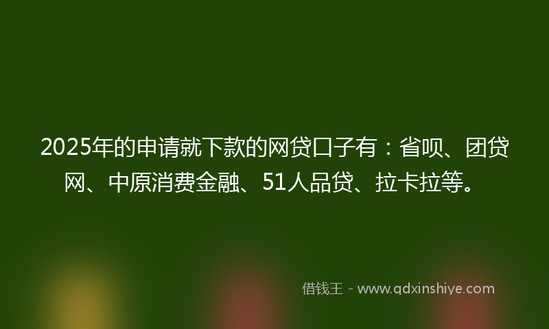 2025年的申请就下款的网贷口子有：省呗、团贷网、中原消费金融、51人品贷、拉卡拉等。