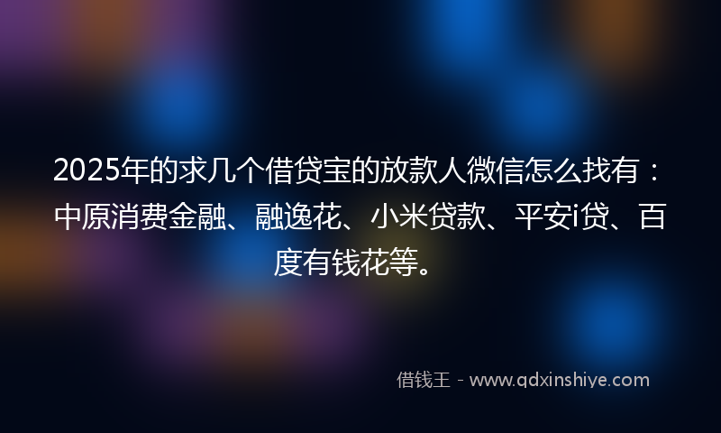 2025年的求几个借贷宝的放款人微信怎么找有：中原消费金融、融逸花、小米贷款、平安i贷、百度有钱花等。