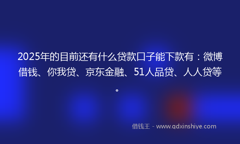 2025年的目前还有什么贷款口子能下款有：微博借钱、你我贷、京东金融、51人品贷、人人贷等。