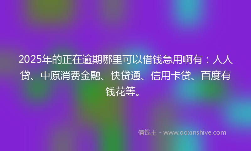 2025年的正在逾期哪里可以借钱急用啊有：人人贷、中原消费金融、快贷通、信用卡贷、百度有钱花等。