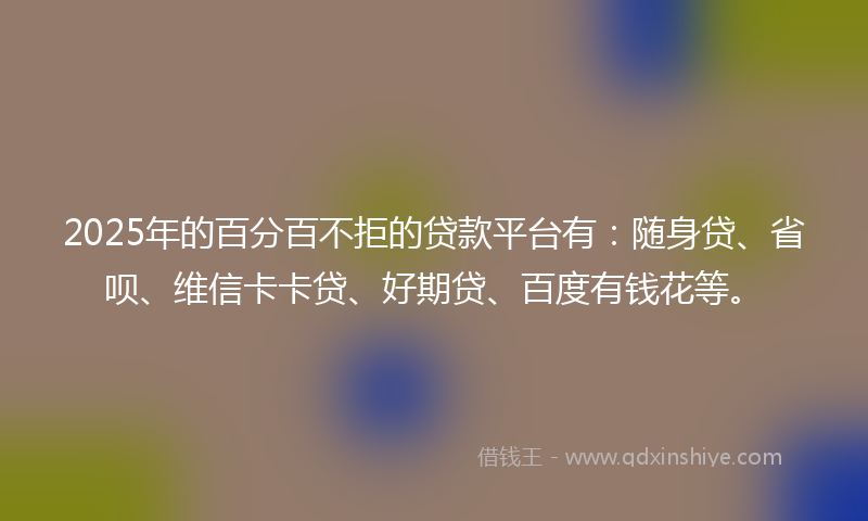 2025年的百分百不拒的贷款平台有：随身贷、省呗、维信卡卡贷、好期贷、百度有钱花等。