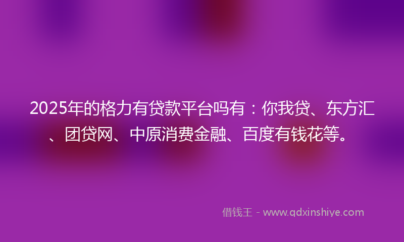 2025年的格力有贷款平台吗有：你我贷、东方汇、团贷网、中原消费金融、百度有钱花等。