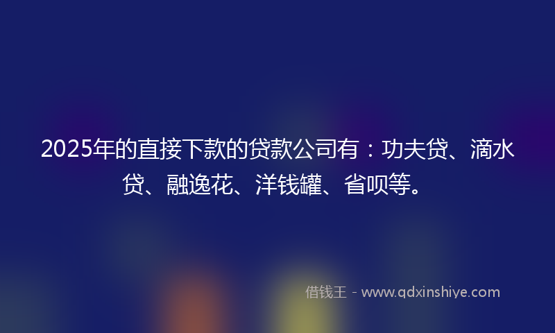 2025年的直接下款的贷款公司有：功夫贷、滴水贷、融逸花、洋钱罐、省呗等。
