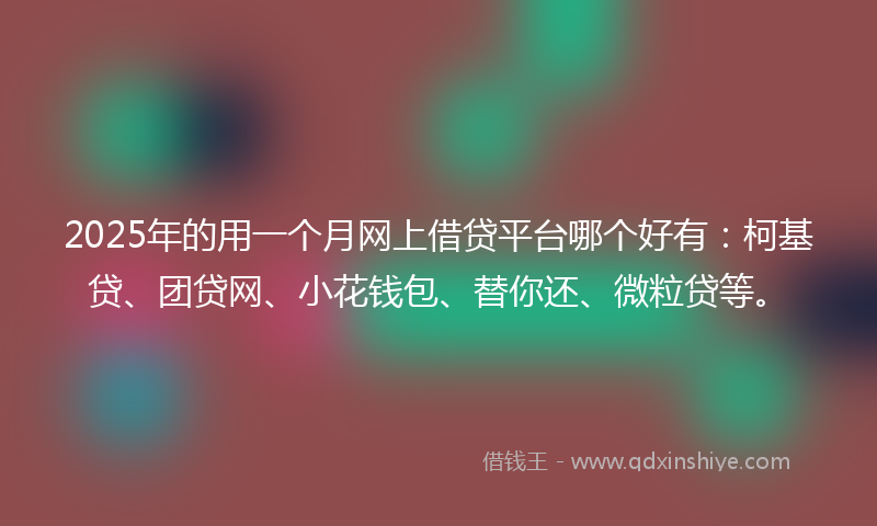 2025年的用一个月网上借贷平台哪个好有：柯基贷、团贷网、小花钱包、替你还、微粒贷等。