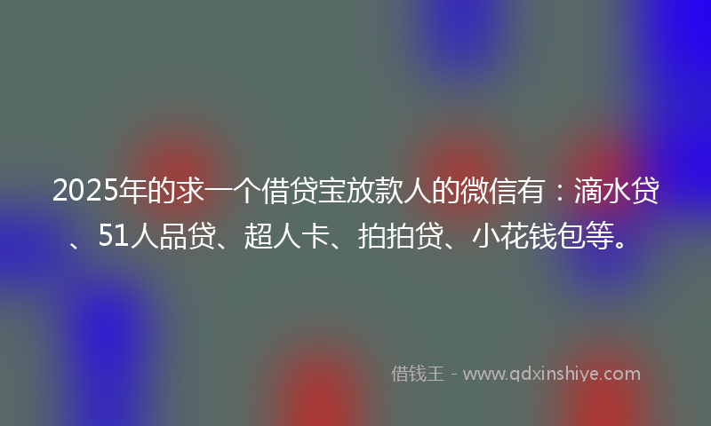 2025年的求一个借贷宝放款人的微信有：滴水贷、51人品贷、超人卡、拍拍贷、小花钱包等。