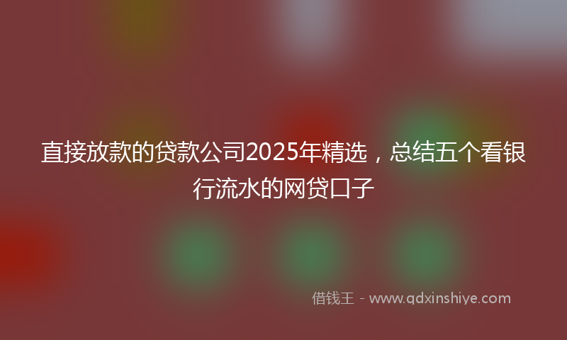 直接放款的贷款公司2025年精选，总结五个看银行流水的网贷口子