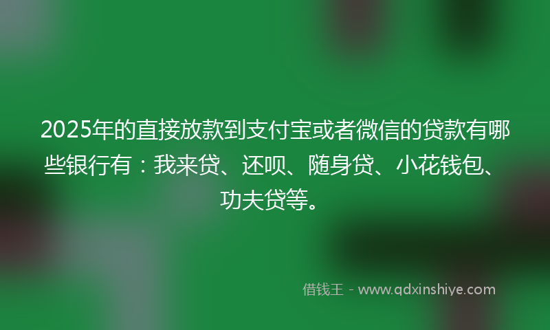 2025年的直接放款到支付宝或者微信的贷款有哪些银行有：我来贷、还呗、随身贷、小花钱包、功夫贷等。
