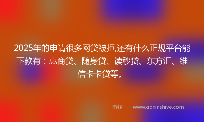 2025年的申请很多网贷被拒,还有什么正规平台能下款有：惠商贷、随身贷、读秒贷、东方汇、维信卡卡贷等。