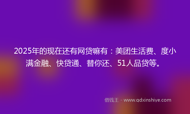 2025年的现在还有网贷嘛有：美团生活费、度小满金融、快贷通、替你还、51人品贷等。