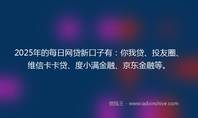 2025年的每日网贷新口子有：你我贷、投友圈、维信卡卡贷、度小满金融、京东金融等。