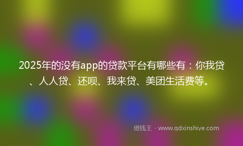 2025年的没有app的贷款平台有哪些有：你我贷、人人贷、还呗、我来贷、美团生活费等。