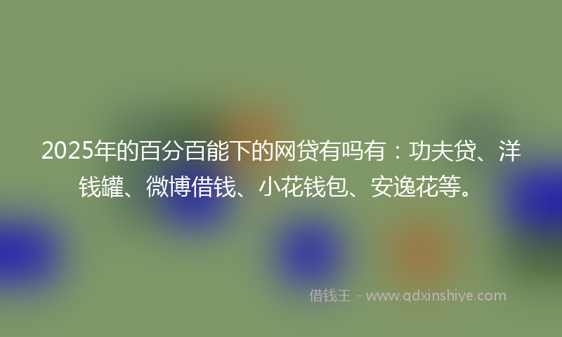 2025年的百分百能下的网贷有吗有：功夫贷、洋钱罐、微博借钱、小花钱包、安逸花等。