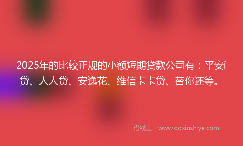 2025年的比较正规的小额短期贷款公司有：平安i贷、人人贷、安逸花、维信卡卡贷、替你还等。