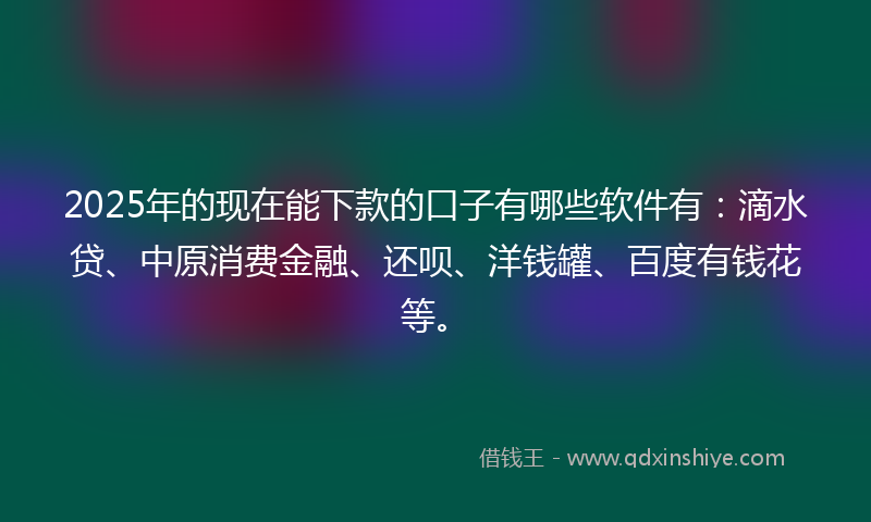 2025年的现在能下款的口子有哪些软件有：滴水贷、中原消费金融、还呗、洋钱罐、百度有钱花等。