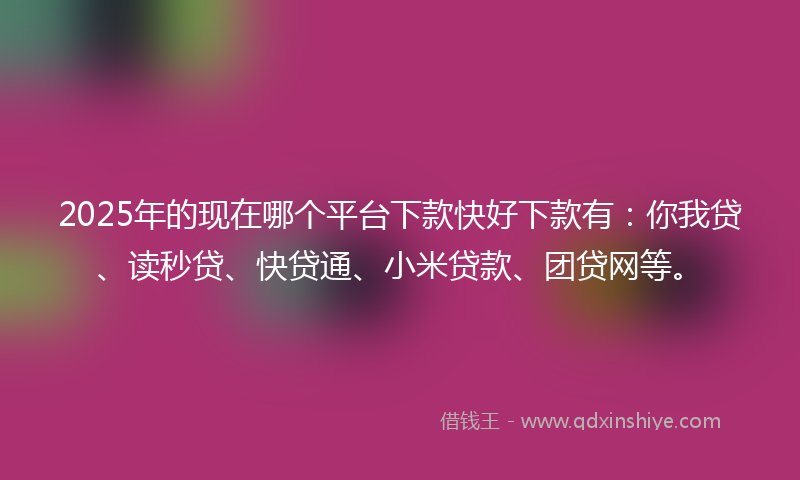 2025年的现在哪个平台下款快好下款有：你我贷、读秒贷、快贷通、小米贷款、团贷网等。