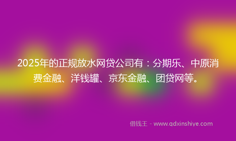 2025年的正规放水网贷公司有：分期乐、中原消费金融、洋钱罐、京东金融、团贷网等。