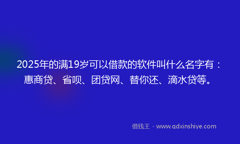 2025年的满19岁可以借款的软件叫什么名字有：惠商贷、省呗、团贷网、替你还、滴水贷等。