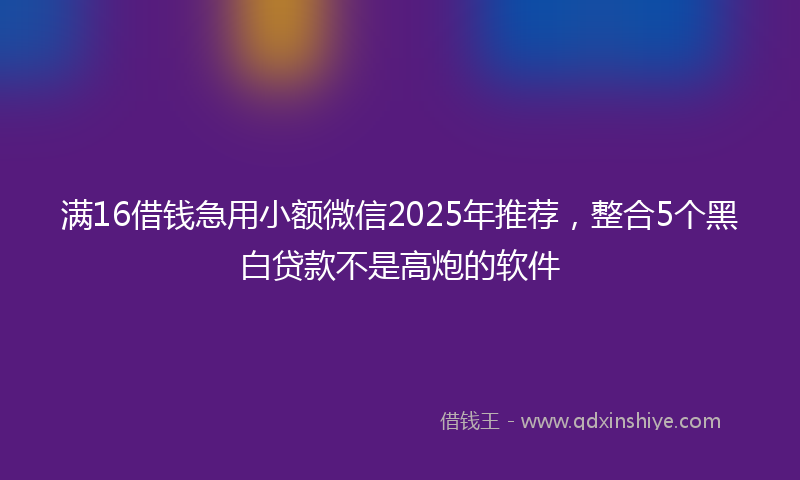 满16借钱急用小额微信2025年推荐，整合5个黑白贷款不是高炮的软件