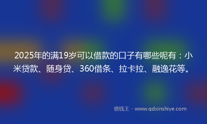 2025年的满19岁可以借款的口子有哪些呢有：小米贷款、随身贷、360借条、拉卡拉、融逸花等。