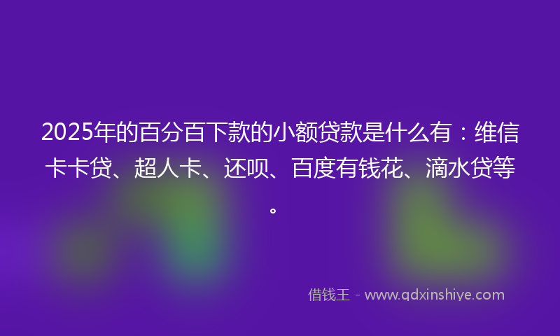 2025年的百分百下款的小额贷款是什么有：维信卡卡贷、超人卡、还呗、百度有钱花、滴水贷等。