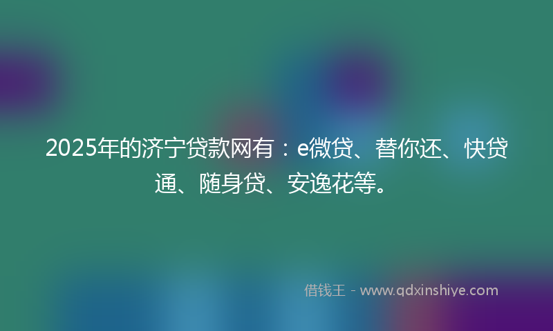 2025年的济宁贷款网有：e微贷、替你还、快贷通、随身贷、安逸花等。
