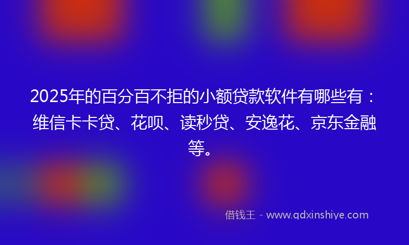 2025年的百分百不拒的小额贷款软件有哪些有：维信卡卡贷、花呗、读秒贷、安逸花、京东金融等。