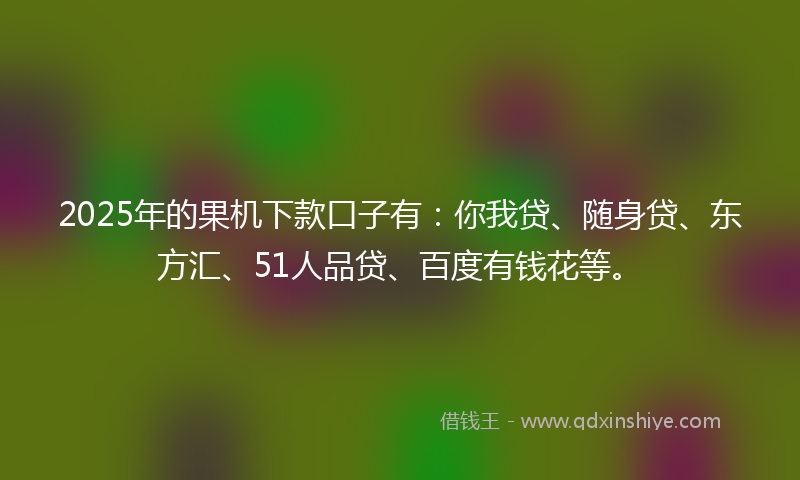2025年的果机下款口子有：你我贷、随身贷、东方汇、51人品贷、百度有钱花等。