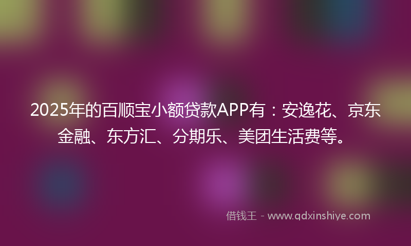 2025年的百顺宝小额贷款APP有：安逸花、京东金融、东方汇、分期乐、美团生活费等。