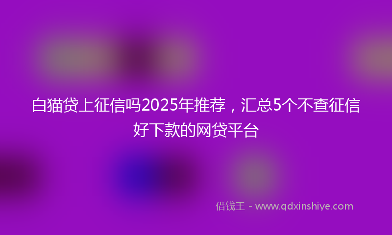 白猫贷上征信吗2025年推荐，汇总5个不查征信好下款的网贷平台