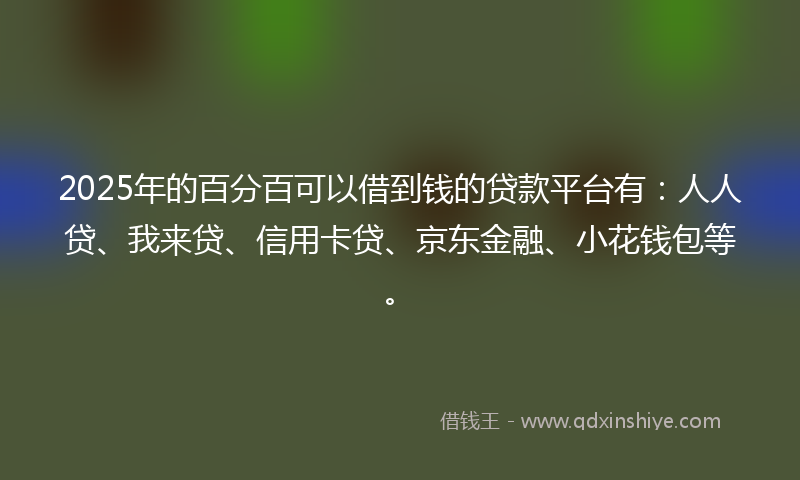 2025年的百分百可以借到钱的贷款平台有：人人贷、我来贷、信用卡贷、京东金融、小花钱包等。