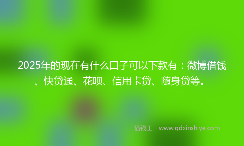 2025年的现在有什么口子可以下款有：微博借钱、快贷通、花呗、信用卡贷、随身贷等。