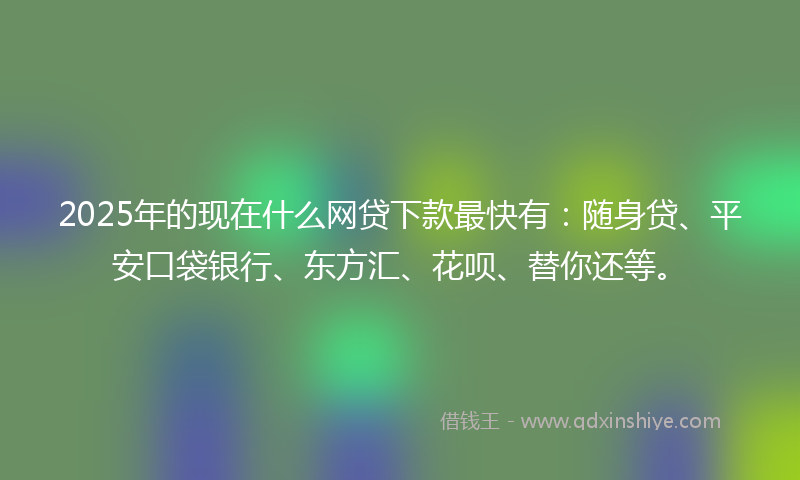 2025年的现在什么网贷下款最快有:随身贷、平安口袋银行、东方汇、花呗、替你还等。