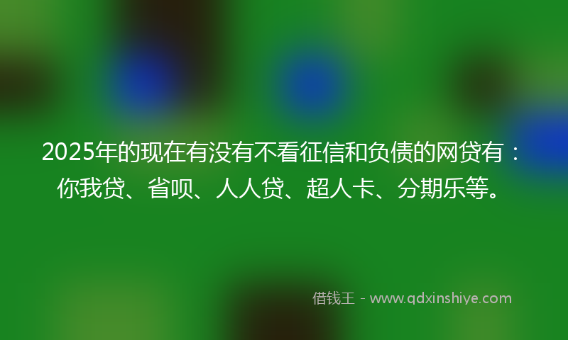 2025年的现在有没有不看征信和负债的网贷有：你我贷、省呗、人人贷、超人卡、分期乐等。