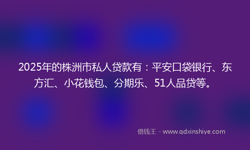 2025年的株洲市私人贷款有：平安口袋银行、东方汇、小花钱包、分期乐、51人品贷等。