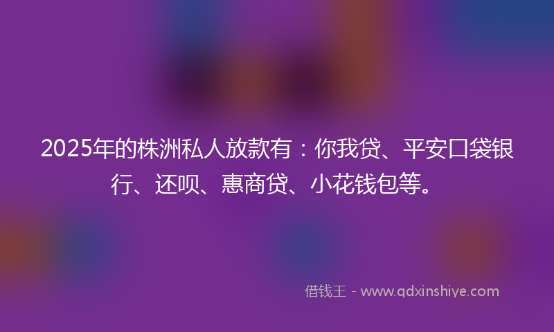 2025年的株洲私人放款有：你我贷、平安口袋银行、还呗、惠商贷、小花钱包等。