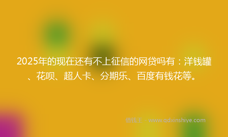 2025年的现在还有不上征信的网贷吗有：洋钱罐、花呗、超人卡、分期乐、百度有钱花等。