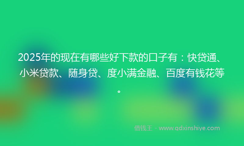 2025年的现在有哪些好下款的口子有：快贷通、小米贷款、随身贷、度小满金融、百度有钱花等。