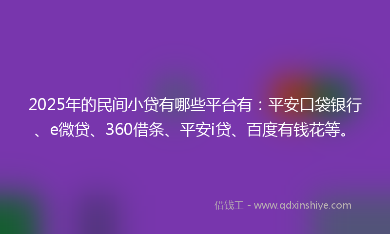 2025年的民间小贷有哪些平台有：平安口袋银行、e微贷、360借条、平安i贷、百度有钱花等。
