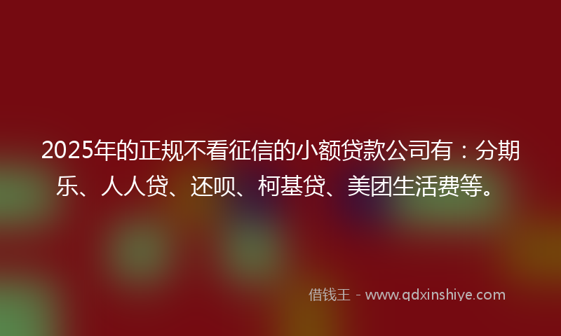2025年的正规不看征信的小额贷款公司有：分期乐、人人贷、还呗、柯基贷、美团生活费等。