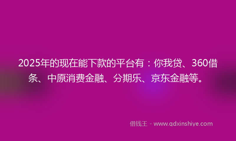 2025年的现在能下款的平台有：你我贷、360借条、中原消费金融、分期乐、京东金融等。