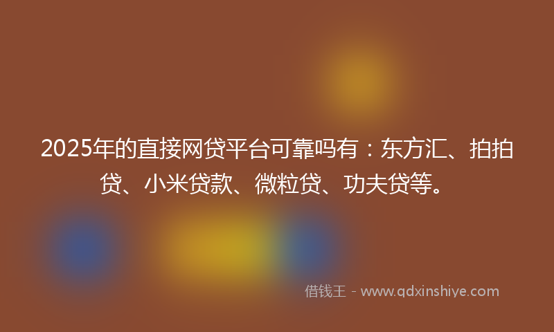 2025年的直接网贷平台可靠吗有：东方汇、拍拍贷、小米贷款、微粒贷、功夫贷等。