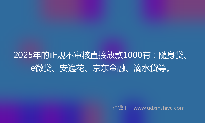 2025年的正规不审核直接放款1000有：随身贷、e微贷、安逸花、京东金融、滴水贷等。