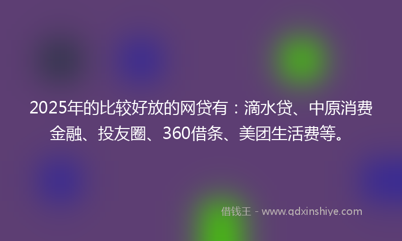 2025年的比较好放的网贷有：滴水贷、中原消费金融、投友圈、360借条、美团生活费等。