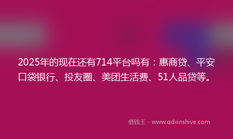 2025年的现在还有714平台吗有：惠商贷、平安口袋银行、投友圈、美团生活费、51人品贷等。