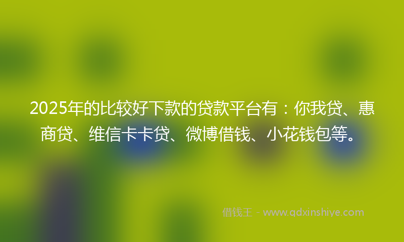2025年的比较好下款的贷款平台有：你我贷、惠商贷、维信卡卡贷、微博借钱、小花钱包等。