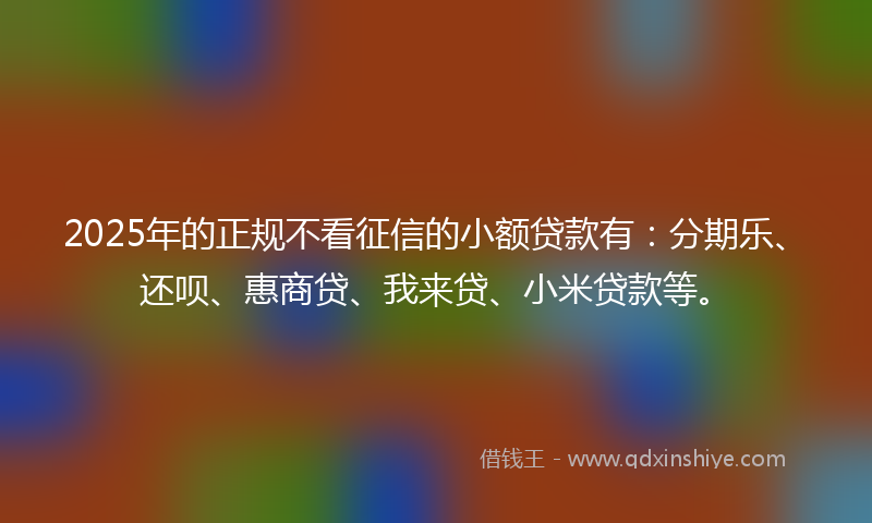 2025年的正规不看征信的小额贷款有：分期乐、还呗、惠商贷、我来贷、小米贷款等。