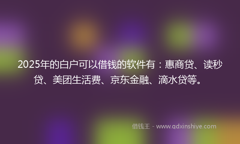 2025年的白户可以借钱的软件有：惠商贷、读秒贷、美团生活费、京东金融、滴水贷等。
